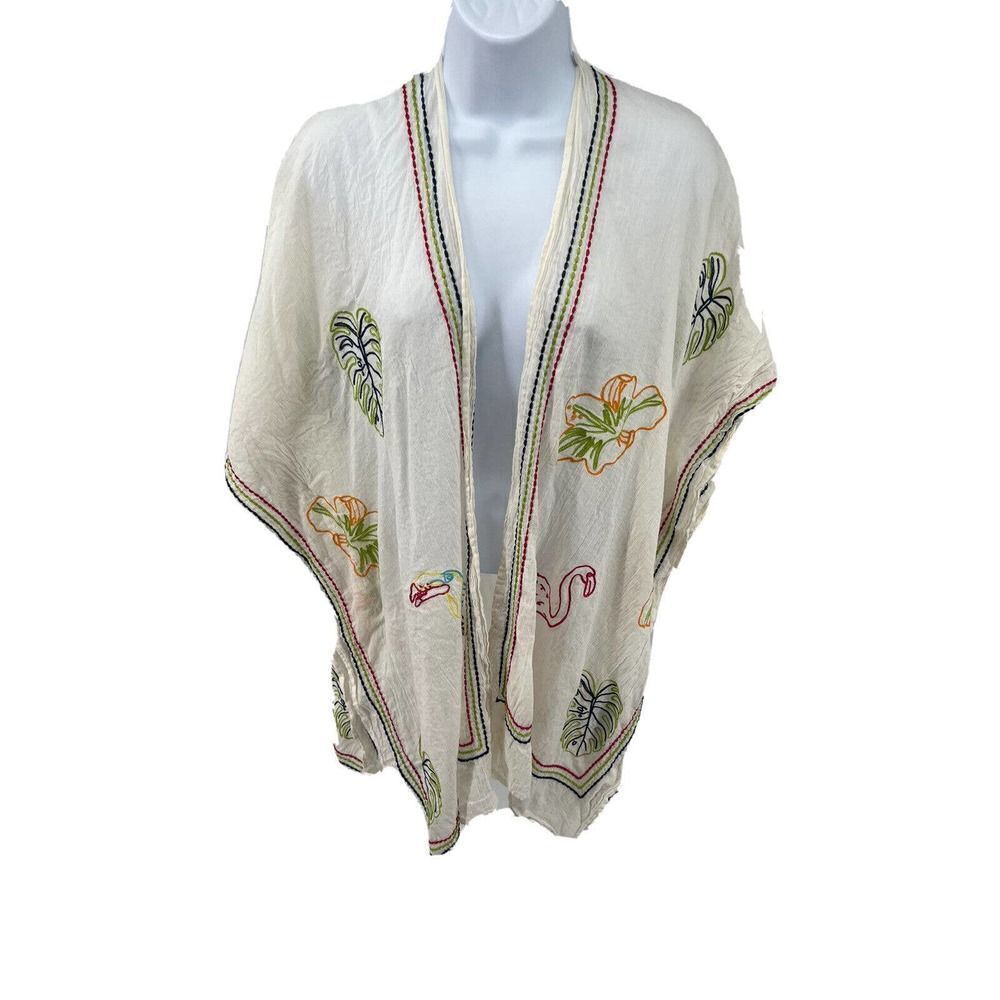 Soft Surroundings Kimono Duster‎ Wrap Cover-up Floral Embroidery One Size